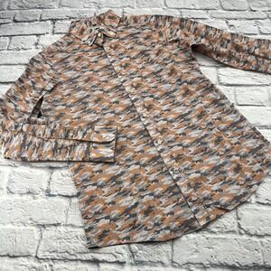 Crosby & Howard Mens M Orange Grey Camo Stretch Button Down Shirt Long Sleeve